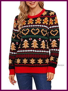 Women's Christmas Pullover Sweater Funny Tree Snowflake Crewneck Long Sleeve